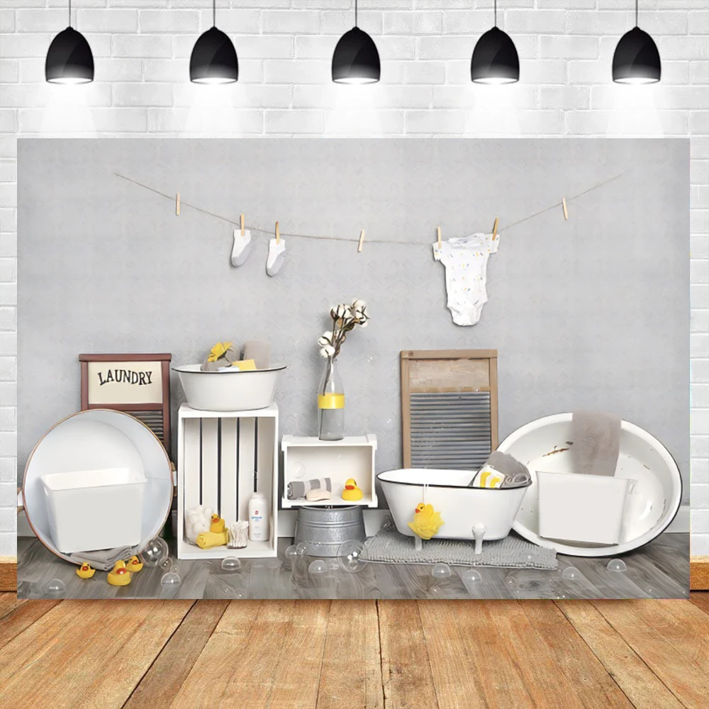 Newborn Baby Shower Backdrop For Boy Girl Laundry Bathroom Wash Basin Portrait Photography Background Photocall For Photo Studio