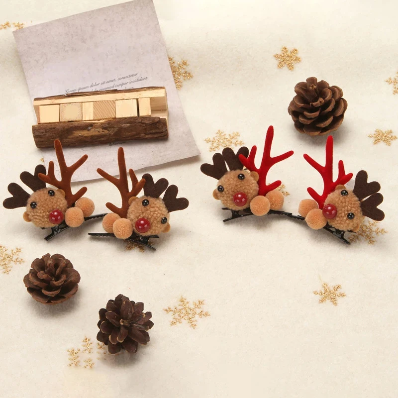 1Pair Headwear Christmas Hairpins Deer Ear Antler Hair Clip Hair Ball Adult Festival Christmas Headbands