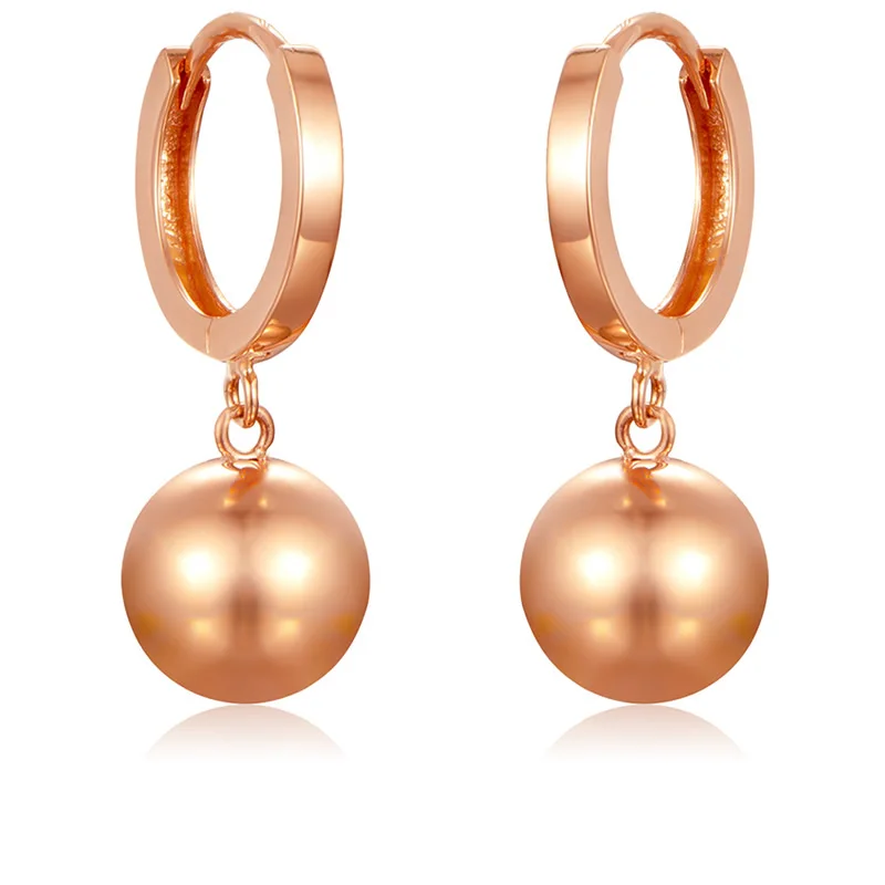 New 18K Rose Gold Earrings Women AU750 Gold 8MM Ball Dangle Earrings