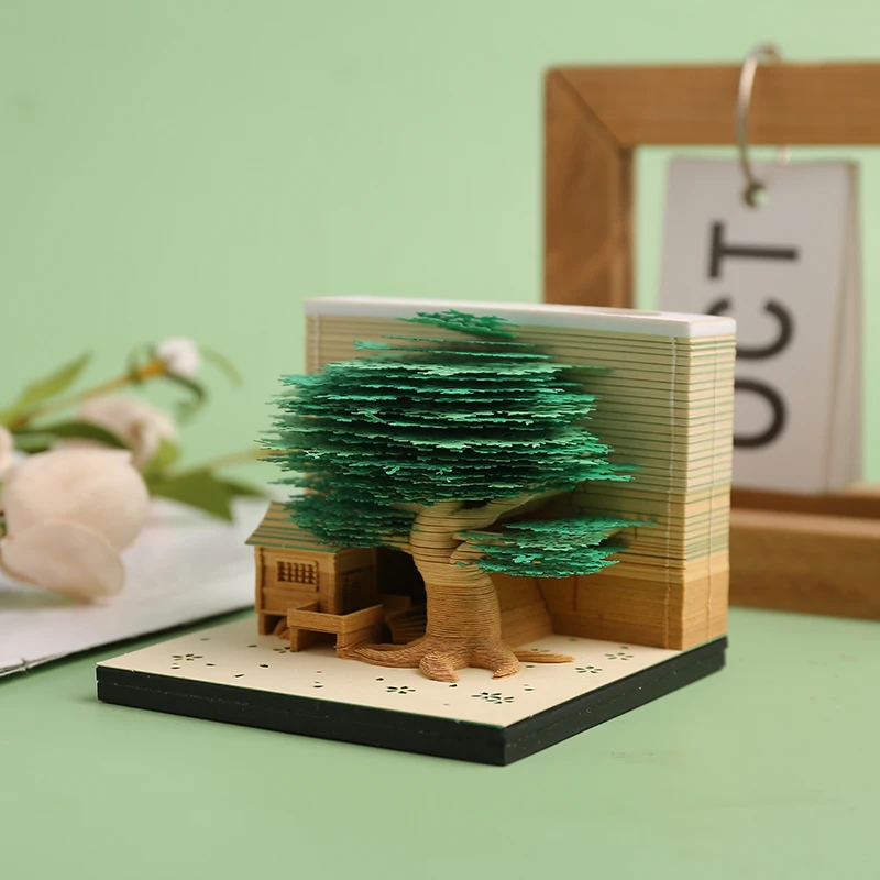 DIY Note Paper Green Tree House Block 3D Craft Non-Sticky Memo Pads Convenience Stickers Creative Articraft as Gift for Friend