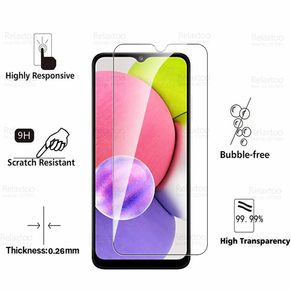 2pcs Tempered Glass For Samsung Galaxy A03s Glass Screen Protector Sumsung A 03s A03 S A23 A13 A53 A73 A33 Cover Protective Film