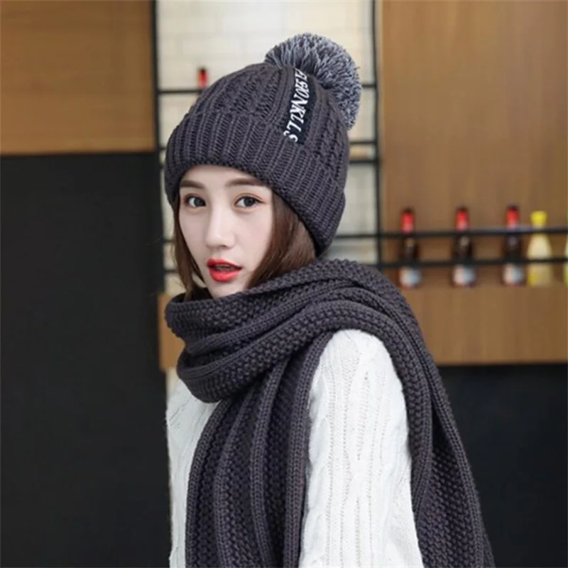 Fashion Women Hat Scarf Sets Autumn Winter Female Thickening Knitted Ear Protection Head Cap for Ladies Girl Warm Hat