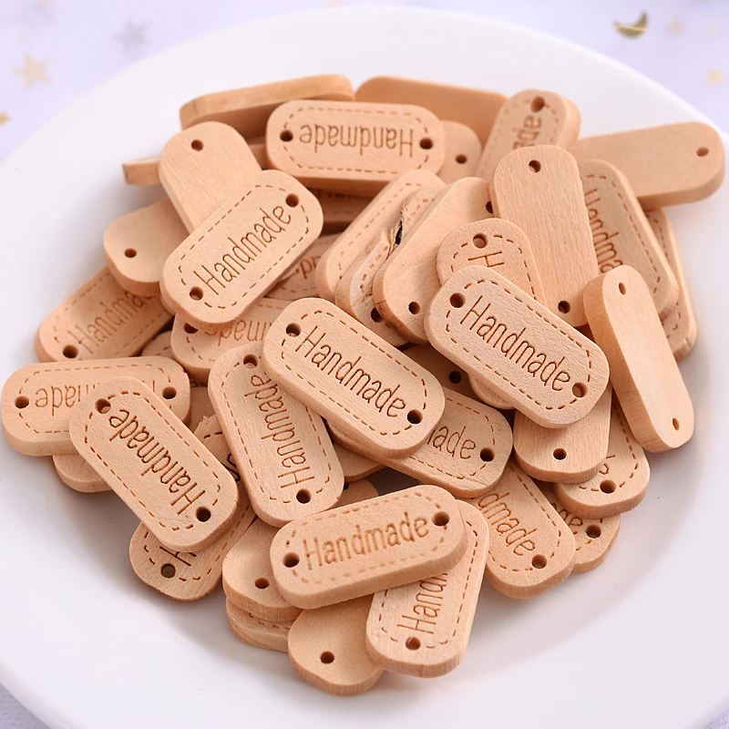 25/50Pcs Hand made Rectangle Shape Wooden Buttons Fashion Handmade Letter Buttons Scrapbooking Garment DIY Apparel Accessories