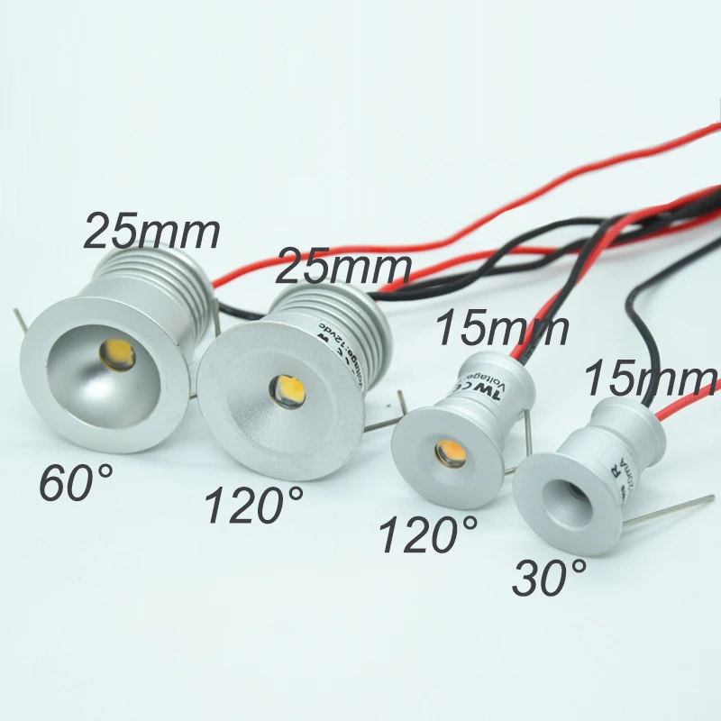 LED 스포트라이트 조광 스폿 램프, 1W, DC12V, 24V, 15mm, 25mm, 컷아웃 리세스드 다운라이트, IP65 침실 천장 캐비닛 계단