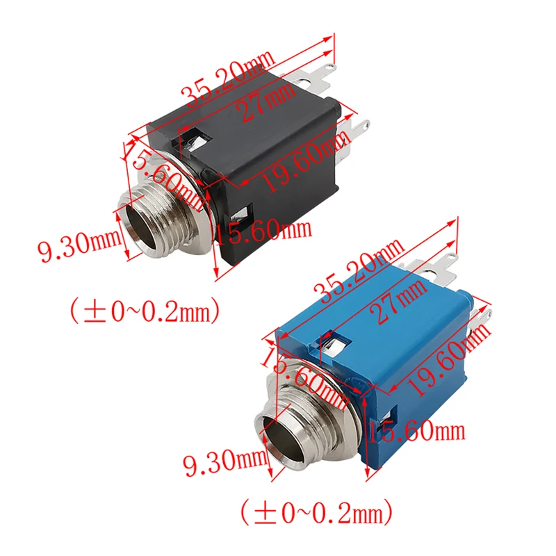 PJ-612A 6.35mm Audio Female Socket 5 Pin 6.35mm 1/4 Inch Plug Socket Audio Headphone Jack Panel Mount Nut Connector PJ612A