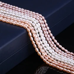 Natural Freshwater Cultured Pearls Beads Rice Shape 100% Natural Pearls for Jewelry Making DIY Strand 14 Inches Size 4-5 mm