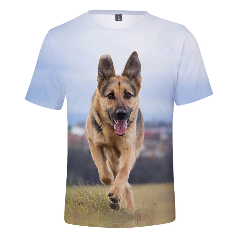 Personality t shirt 3D Print German Shepherd T-shirt Men/Women Cute Dog Clothes Young Summer Fashion German Shepherd Crewneck ja