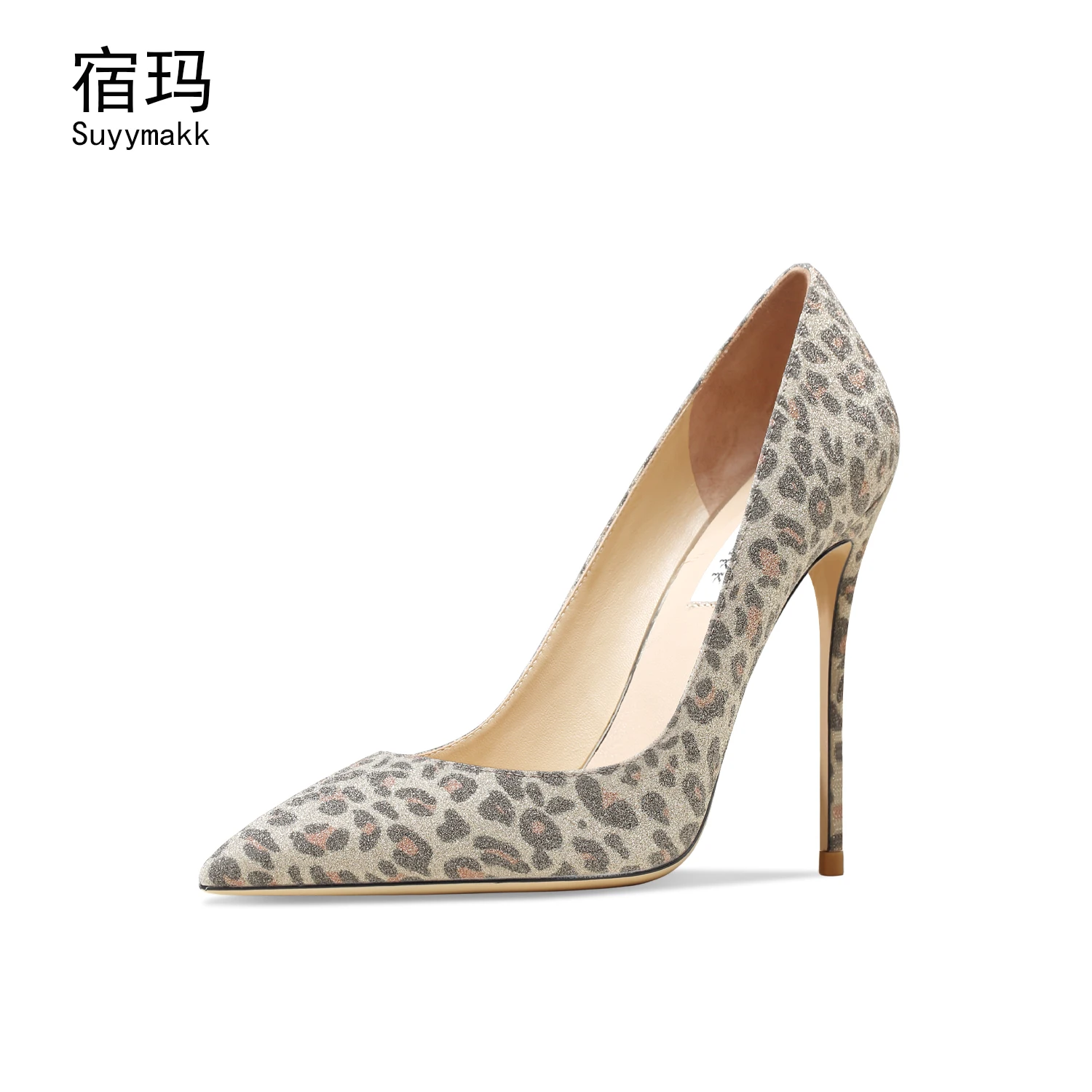 2022 New Leopard Print Suede Brand Pumps Fashion Women High Heel Shoes Pointed Toe Thin Heel Ladies Wedding Shoes 6cm 8cm 10cm