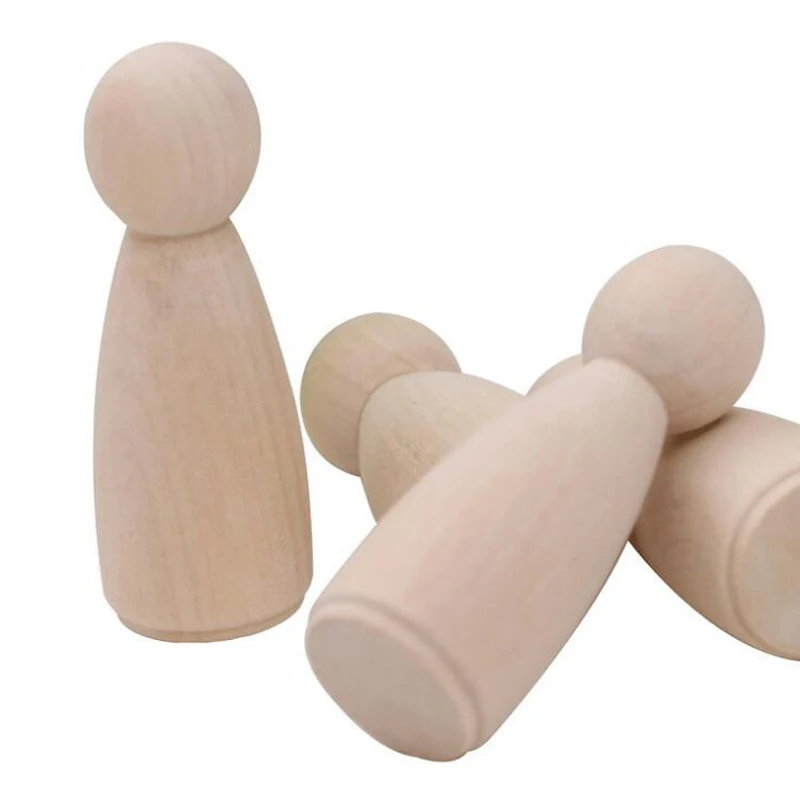 10 Pieces 65mm Solid Hard Wood People DIY Unfinished Wooden Peg Dolls Wooden Tiny Doll Bodies Figures Children Doodle Crafts