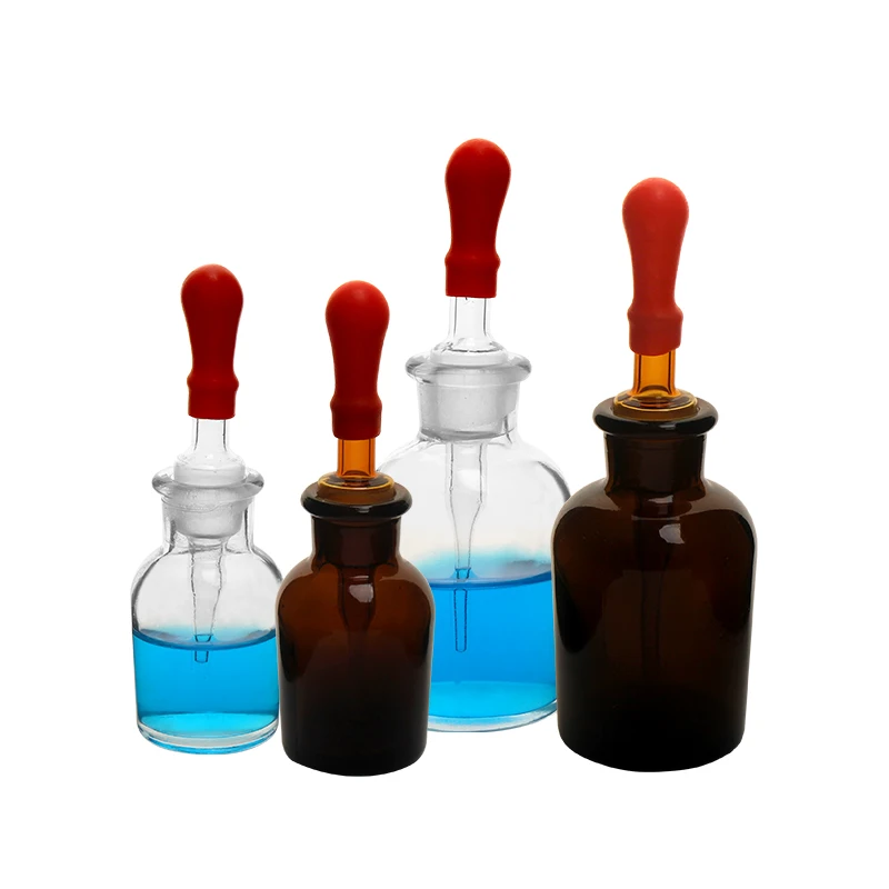 

30/60/125ml Glass Dropper Pipette Bottle Transparent & Amber Lab Dropping Bottle with Red Rubber Cap for Laboratory