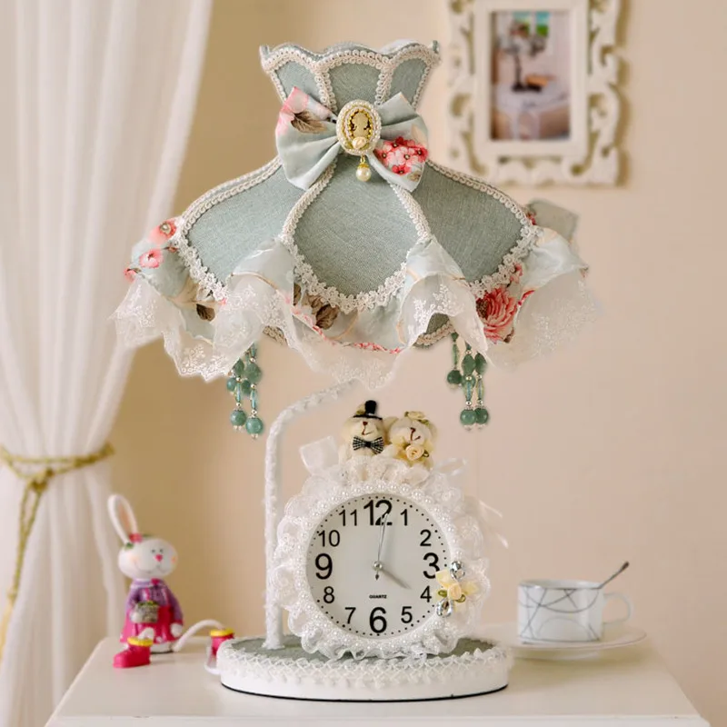 

European palace lace fabric table lamps Romantic blue girl birthday wedding gift touch switch lamps bedside&foyer&bedroom XD006