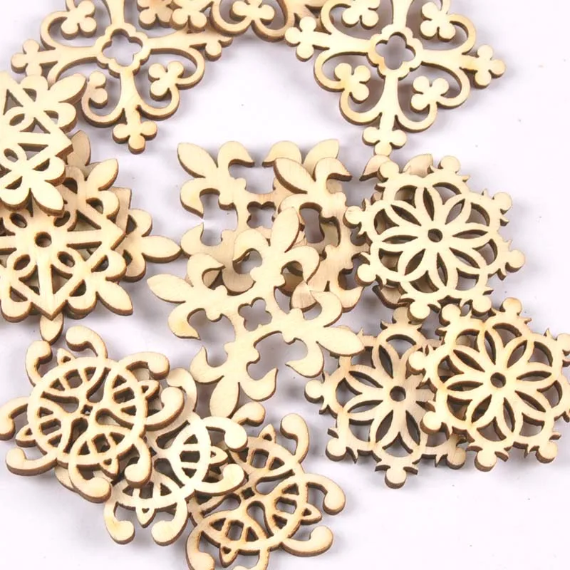 20Pcs 29mm Natural Wood Crafts DIY Scrapbooking Handmade Accessory Flower Lace Pattern Wooden Ornaments Home Decor Arts m2208