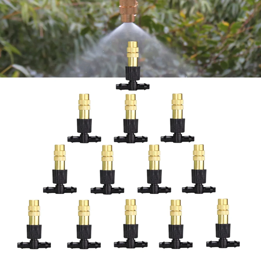 

15/25/30/50/100/200PCS Adjustable Copper Nozzle 4/7mm Plastic Barb Tee Connector Brass Watering Irrigation Atomizing Sprinkler