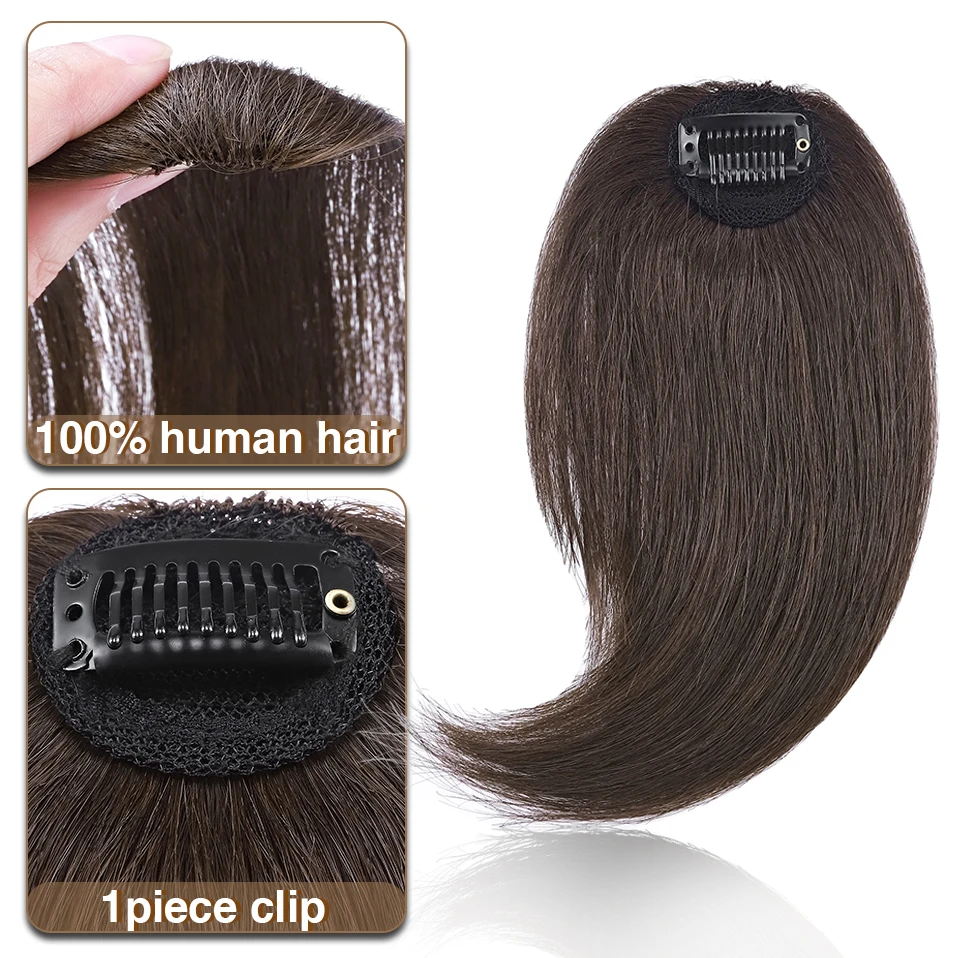 S-noilite boczne rozstanie Bang 2 sztuk naturalne włosy grzywka ludzkich włosów Fringe lewego prawego przedłużanie włosów 16g Hairpiece Bangs z klipsem