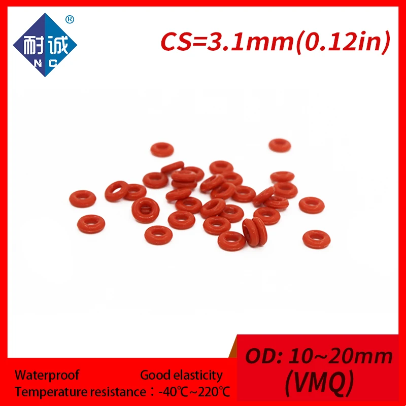 5PCS/lot Silicone rubber oring Red VMQ CS 3.1mm OD10/11/12/13/14/15/16/17/18/19/20mm Gasket Silicone Oring waterproof Silica gel