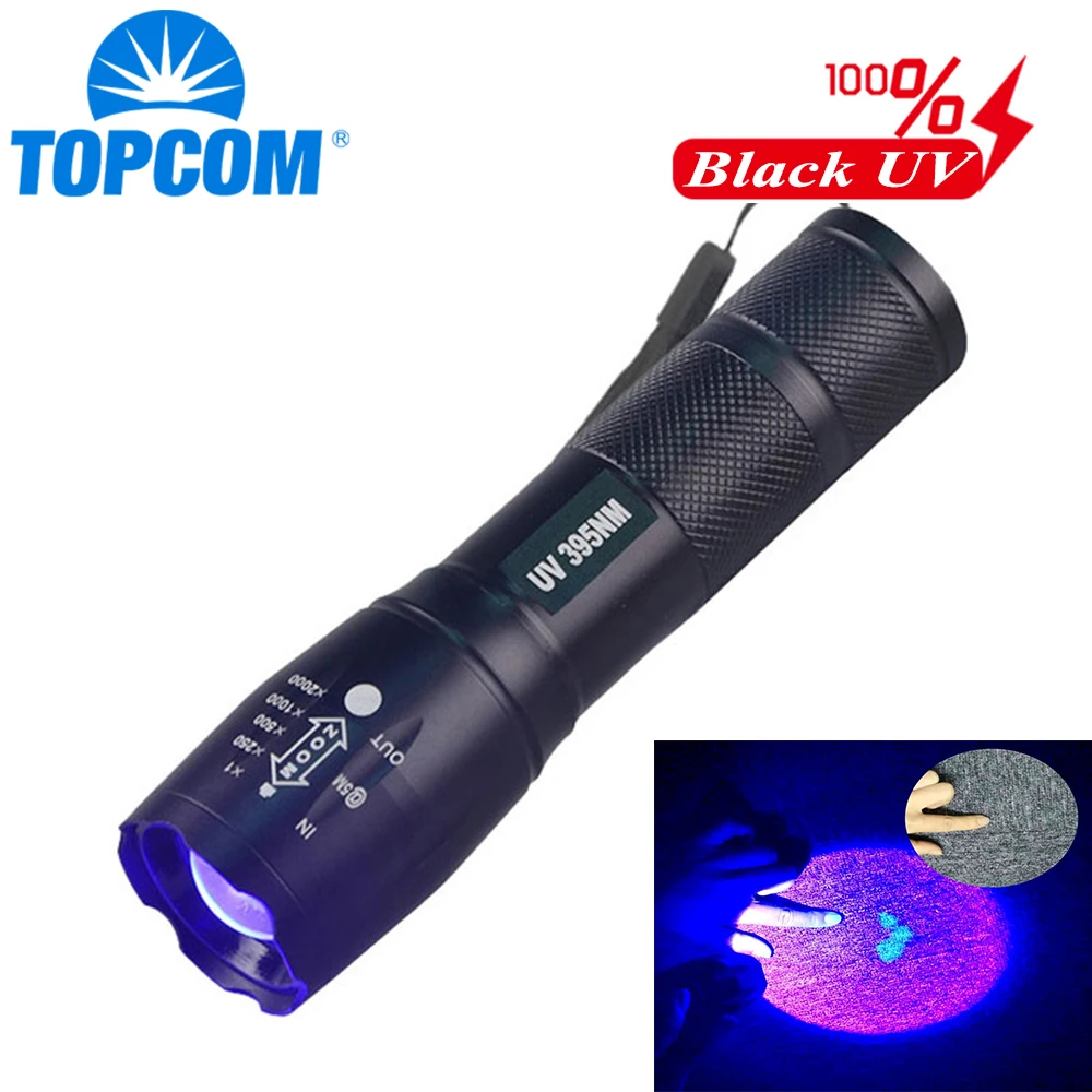 topcom-395nm-uv-led-lanterna-zoomable-3w-luz-uv-a-prova-dwaterproof-agua-uv-tocha-para-ambar-uso-detector-de-urina-18650-bateria-recarregavel