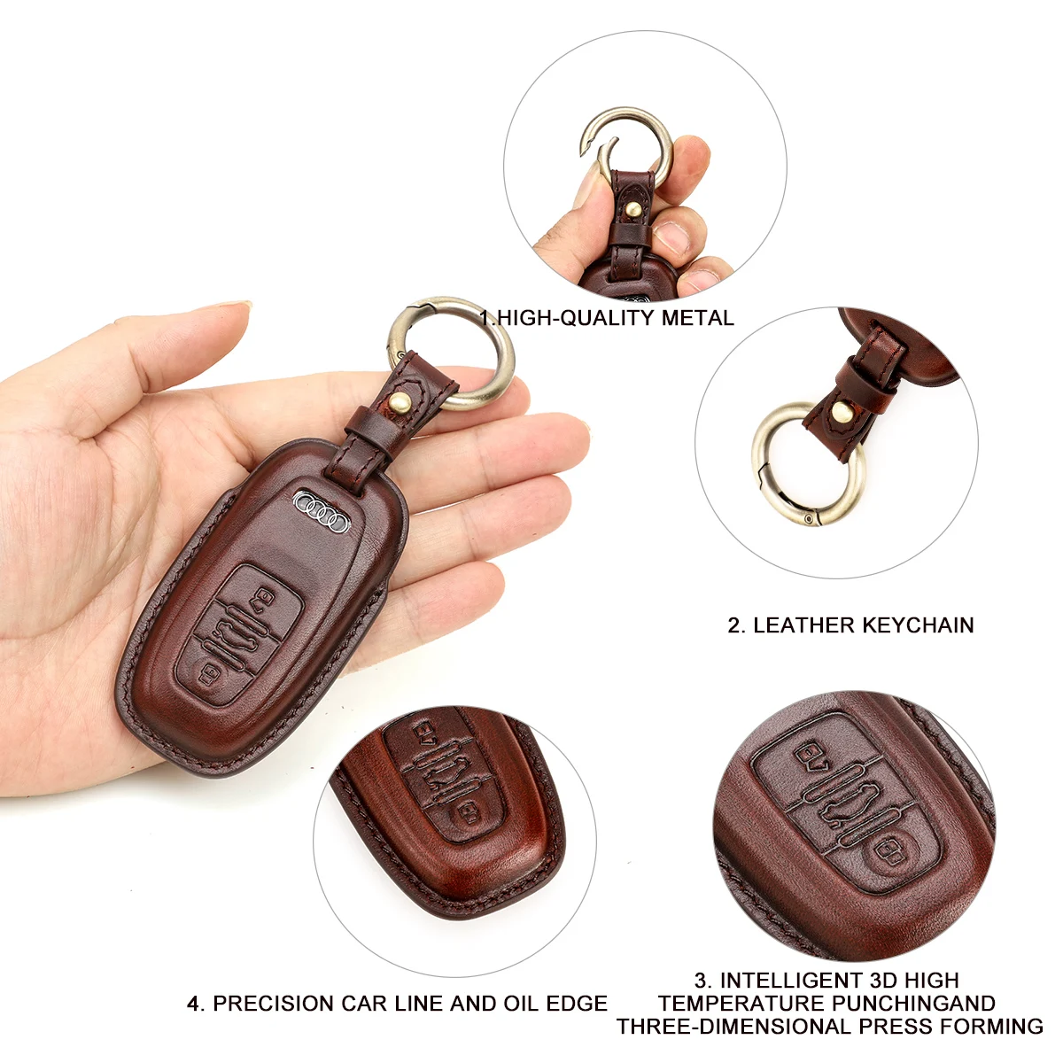 Funda de cuero auténtico para llave de coche, accesorio para Audi A4, A5, Q5, B9, A6, A7, S7, 4K, S8, Q7, Q8, SR7, R8, A6L, A8L