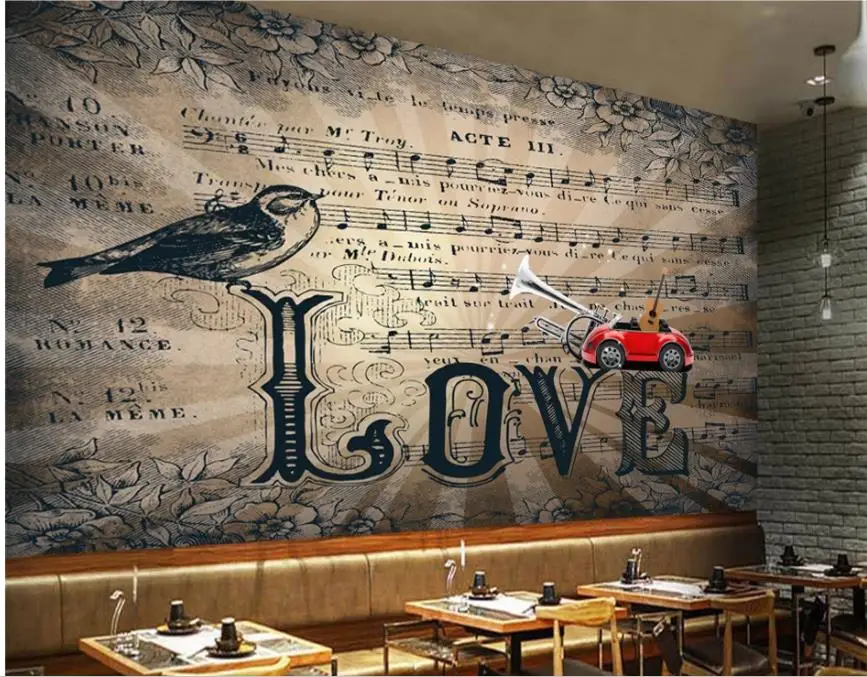 

3d murals wallpaper for living room Retro bar ktv music notes background wall