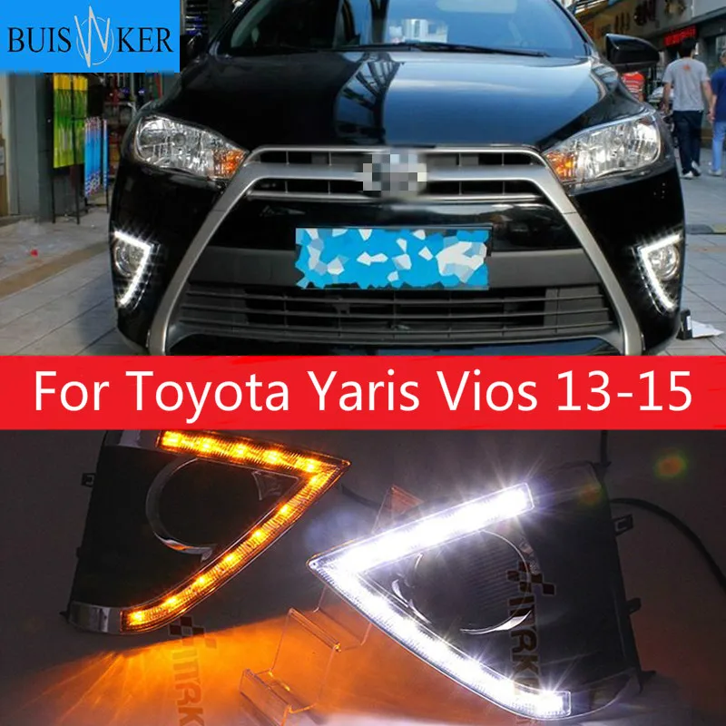 

1 Pair DC12V 6000-6700K Car LED Daytime Running Light Waterproof 2 Color DRL Turn Signal Light Fit for Toyota Yaris Vios 13-15