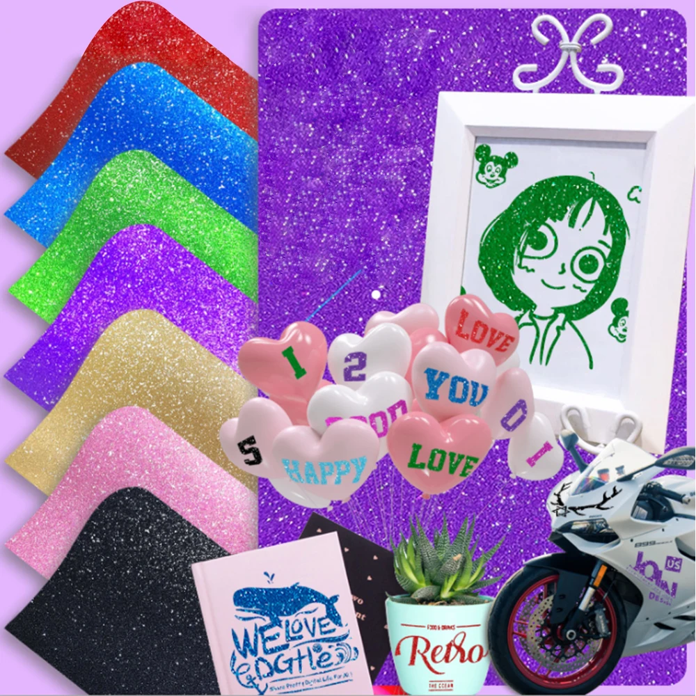 CHEONET VINYL --- Glitter Permanent Self Adhesive Vinyl Sheets Transfer Tape For Party Decoration, Sticker, Car Decal