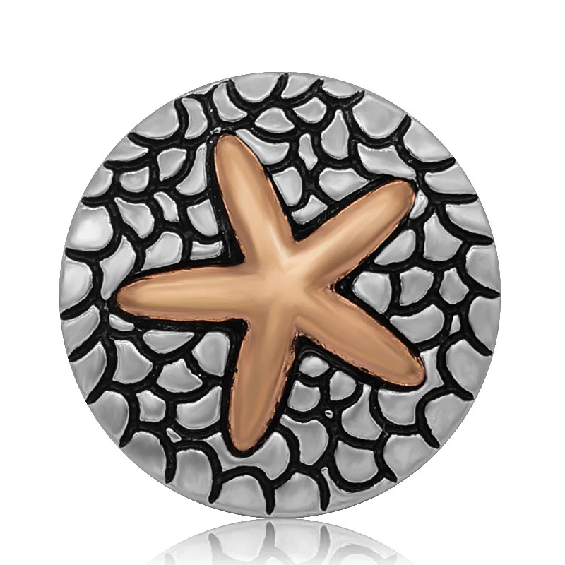 Hot Rose golden Patterns Star Spider octopus Starfish 18MM snap buttons fit DIY 18MM snap bracelet snap jewelry Gift