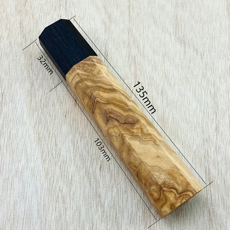 1piece Olive wood + Ebony Octagonal Knife Handle for DIY Semi-finished Damascus Knife Handle Material Kitchen Knife Handle