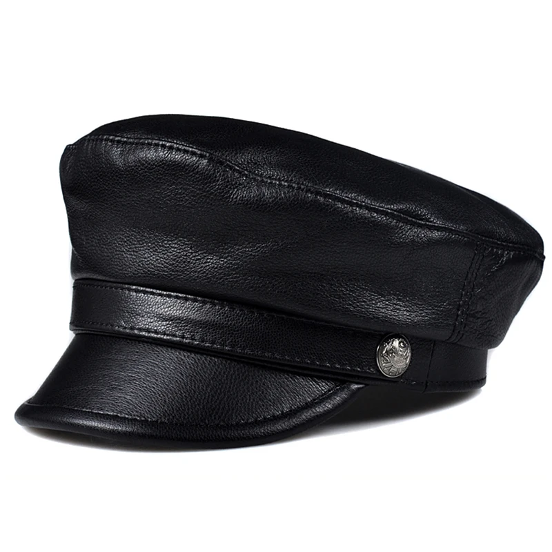 Hot Seller Men Women Autumn Winter Greek Fisherman Sailor Real Leather Cap Hat Beret Fashion Genuine Leather Peaked Caps Sport