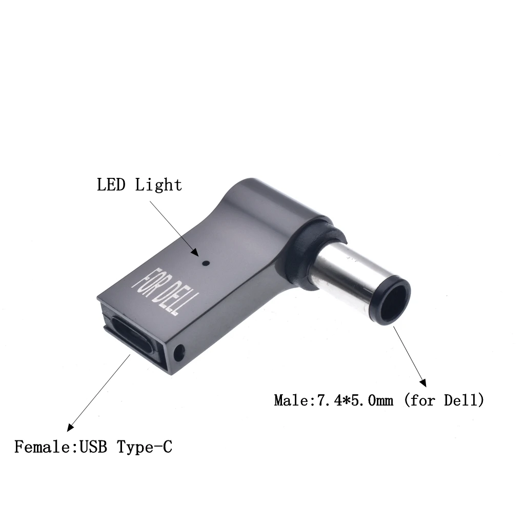 65W 90W Type-C Female to 7.4x5.0mm Male PD Charger Connector USB Type C Fast Charging Cable Laptop Adapter Converter for HP DELL