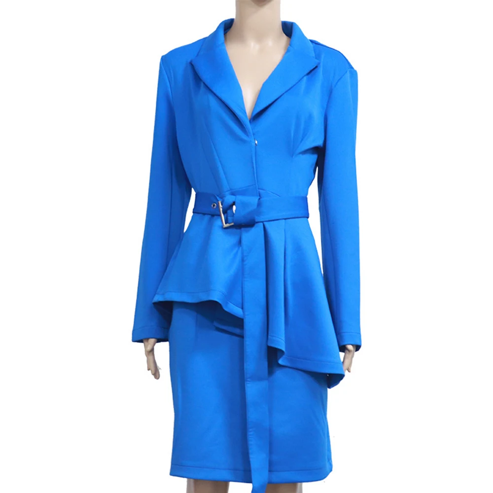 Elegant Skirt Suits Wear to Work with Belt Peplum vestidos Business Party Office Career Blazer Skirts Suits Female Chic Sets