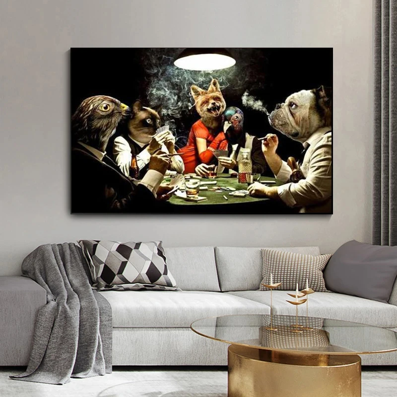 

Dog Playing Poker Fun Style Wall Art Canvas Painting Poster Print Picture for Bedroom Decoration Home Living Room Decoration