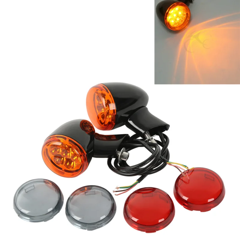 

Motorcycle Rear Bullet LED Turn Signal Indicator Light For Harley XL 883 1200 Sportster 1992-Up Smoke Orange Red