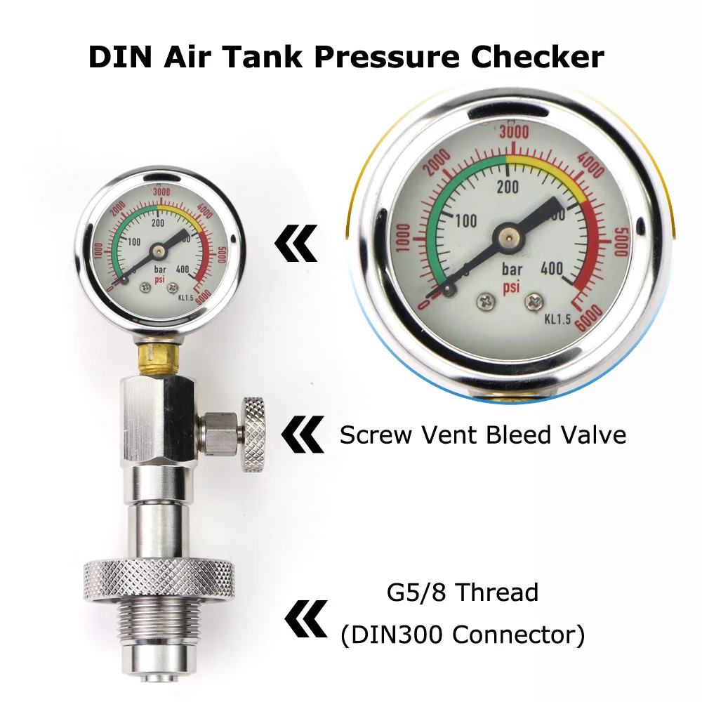 Imagem -01 - Verificador de Pressão do Tanque de ar Din 400bar Gauge 350bar Gauge Mergulho Novo verificador de pressao do tanque de ar din 400bar gauge 350bar gauge mergulho novo 01