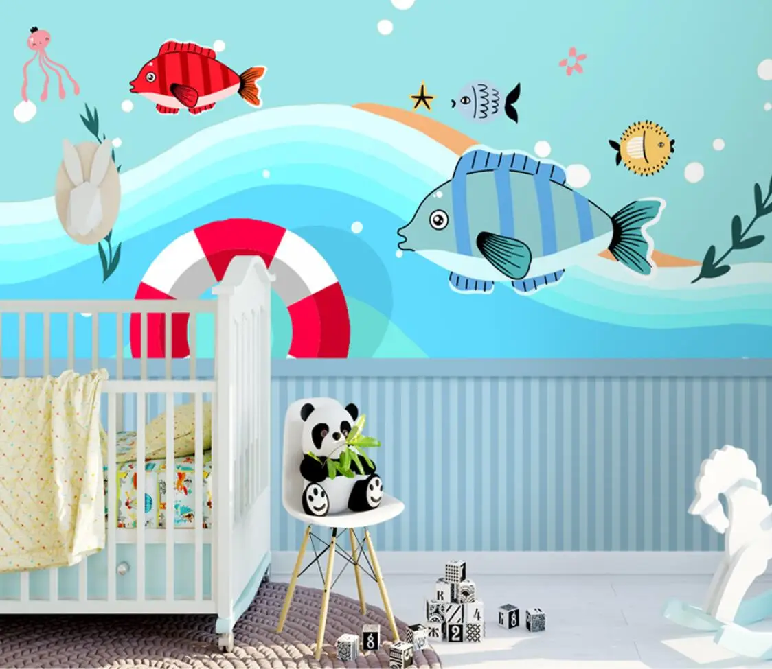 beibehang custom Cartoon underwater world mural wallpaper for children's room decoration TV background Striped wallpaper murals