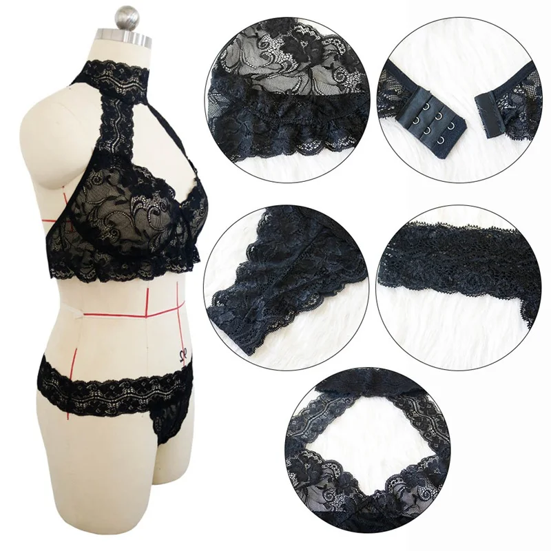 New Lingerie Sets Plus Size Women Sexy Underwear Hot Erotic Bra And panties Halter Lace Suit For Fat Female 3XL - 5XL Sleepwear