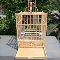 Large Bird Cage Bamboo Hanging Outdoor Indoor Square Handmade Chinese Style Aviary  Oiseaux Pet  Accessories EF50NL