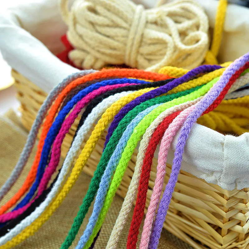 10yards 5mm Colored Twisted Cord Rope 100% Cotton Woven Rope Cords Craft Decorative DIY Handmade Bag Drawstring Belt Accessories