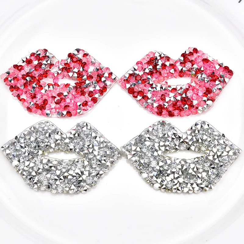 10 adet/grup Gümüş Pembe Dudaklar Sıcak Düzeltme Taklidi Motifler Demir on Reçine Ağız Aplike Yamalar Çocuk Giysileri Ayakkabı Çanta Diy