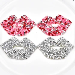 10Pcs/Lot Silver Pink Lips Hot Fix Rhinestone Motifs Iron on Resin Mouth Applique Patches for Children Clothes Shoes Bags Diy