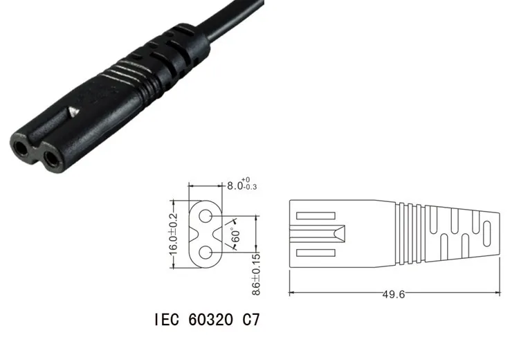 High Quality IEC 320 C7 C8 extension cords, 8  male to female power line 1.8M,1PCS,6ft