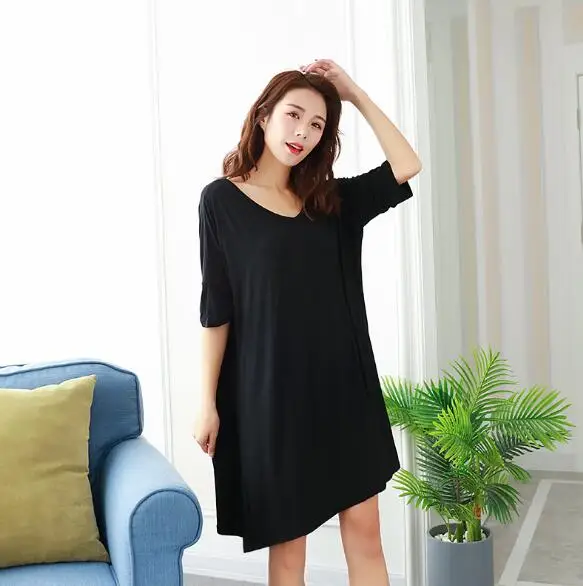 Half-sleeve Modal Cotton Night Dress Women Sexy Sleepwear V-neck Summer Nightgown Loose Large Size Nightshirt Female Dresses