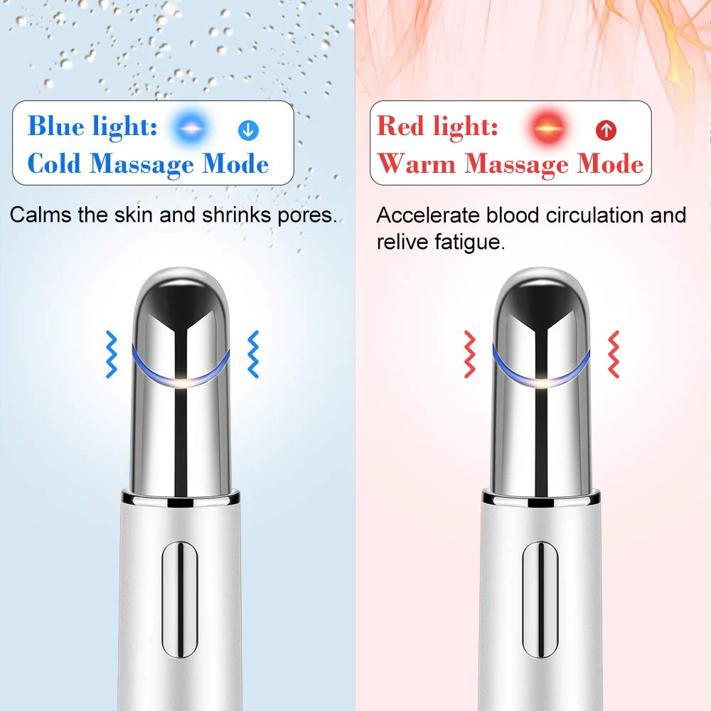 Electric Ionic Eyes Facial Massager Wand with Heated & Cold Sonic Vibration Dark Circle Removal Anti Aging Eyes Skin Care Tools