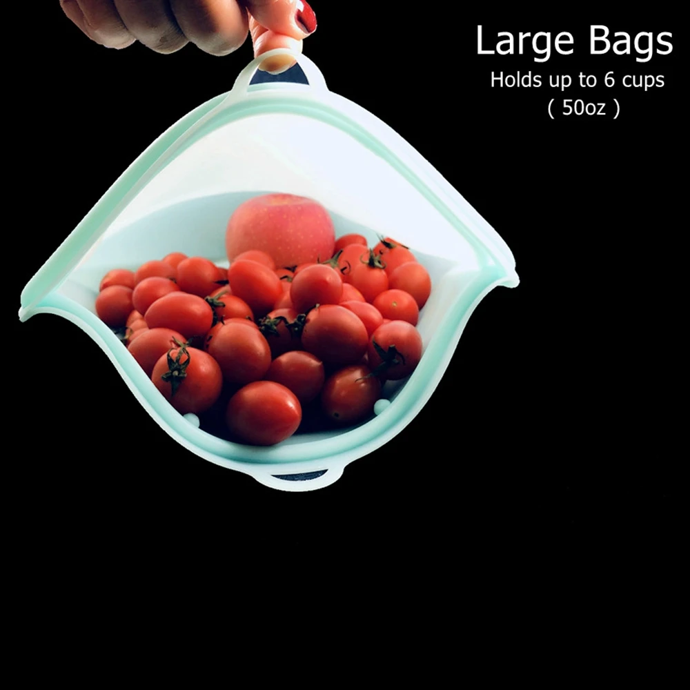 PULISI Reusable Food Container Silicone Bag Freezer Stand Up Preservation Kitchen Food Storage Bags Microwave Dishwasher Safe