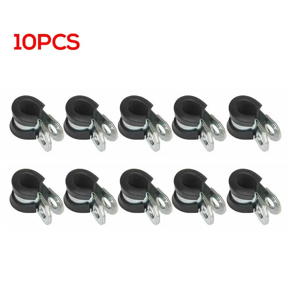 10x 8mm Metal P Clips Rubber Lined Wiring Hose  Pipe Clamp Camper Hydraulic Brake Gas Line Pipe Fixing clamp cramp