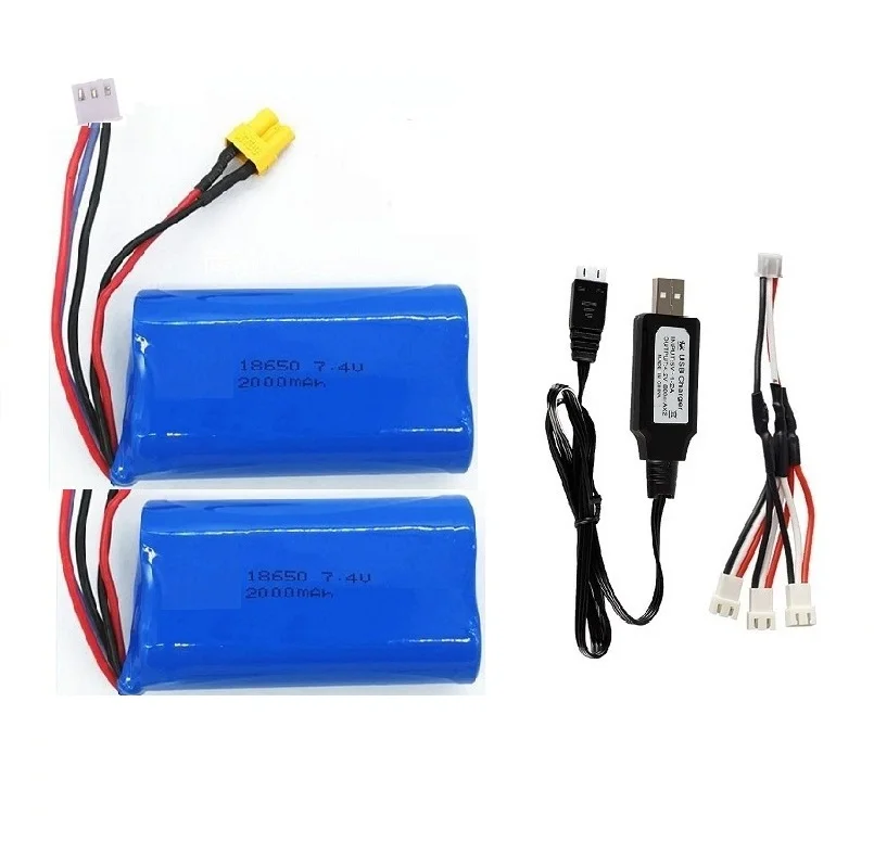 7.4V 2000mAh Li-ion rechargable battery XT30/USB charger for HUINA 1580 1583 580 550 582 1/14 RC Electric Construction Excavator