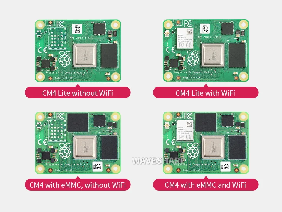 Raspberry Pi Compute Module 4, moc Raspberry Pi 4 w kompaktowej obudowie, brak modułu WIFI, 1GBRAM, opcje dla EMMC