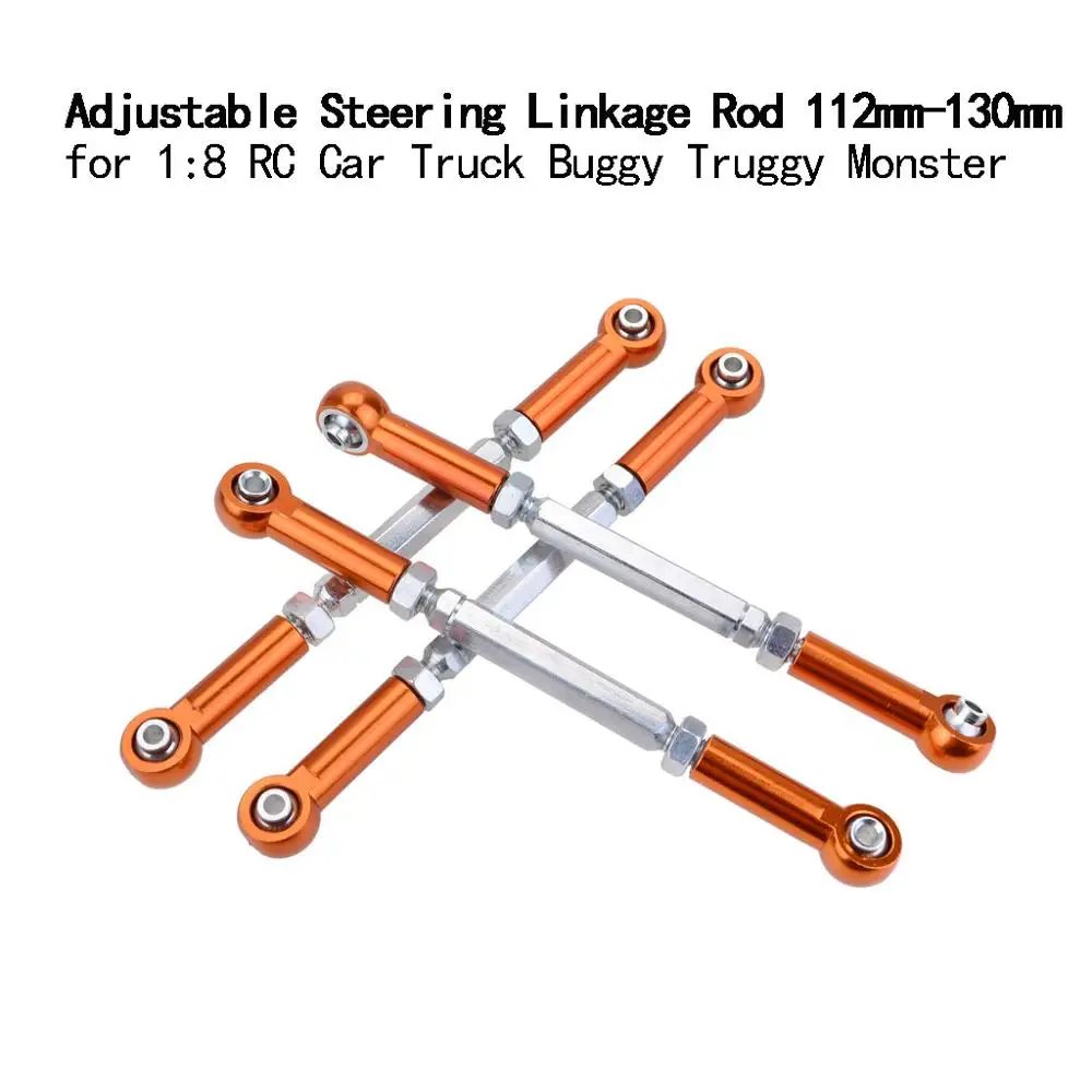 4Pcs Aluminum Adjustable Steering Linkage Rod 112mm-130mm for 1:8 Hobao JLB HSP HPI Redcat ARRMA KRATON RC Car Truck Buggy Trugg