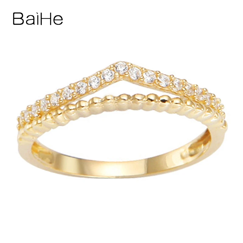 

BAIHE Solid 14K Yellow Gold H/SI Natural Diamond V Ring Lady Trendy Wedding Party Fine Jewelry Making Anneau Nhẫn kim cương