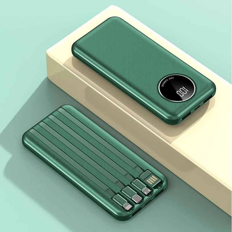 

Внешний аккумулятор для мобильного телефона Power Bank Портативное зарядное устройство Встроенный кабель для iPhone 15 14 Samsung S20 20000mAh Запасная батарея