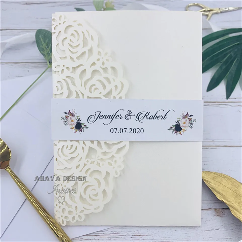 Laser Cut Ivory Pocket Invitations - Laser Cut Invites for Wedding, Sweet Sixteen, Quinceanera, Birthday