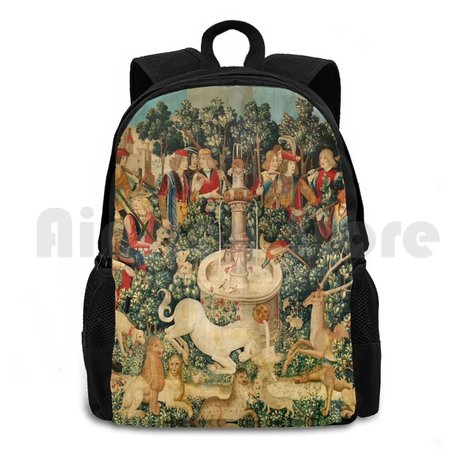 

Unicorn Is Found / Fountain , Other Animals , Green Floral Outdoor Hiking Backpack Riding Climbing Sports Bag Unicorn Fantasy